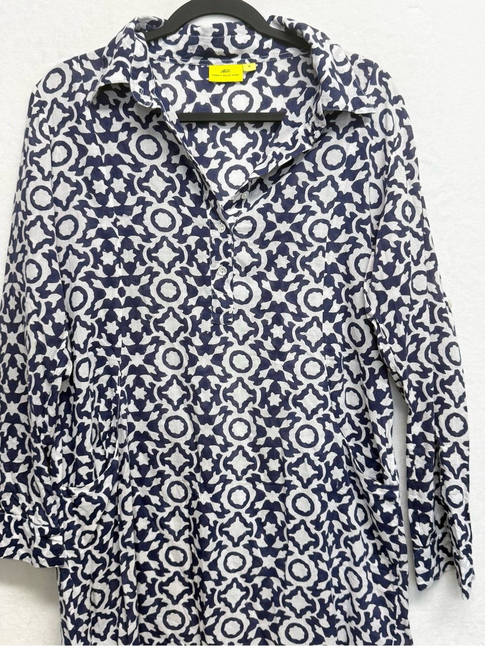 Roberta Roller Rabbit Navy and White Printed Button-Front Shirt
